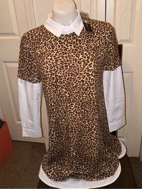 Robert Louis Leopard Print Dress with White Collar